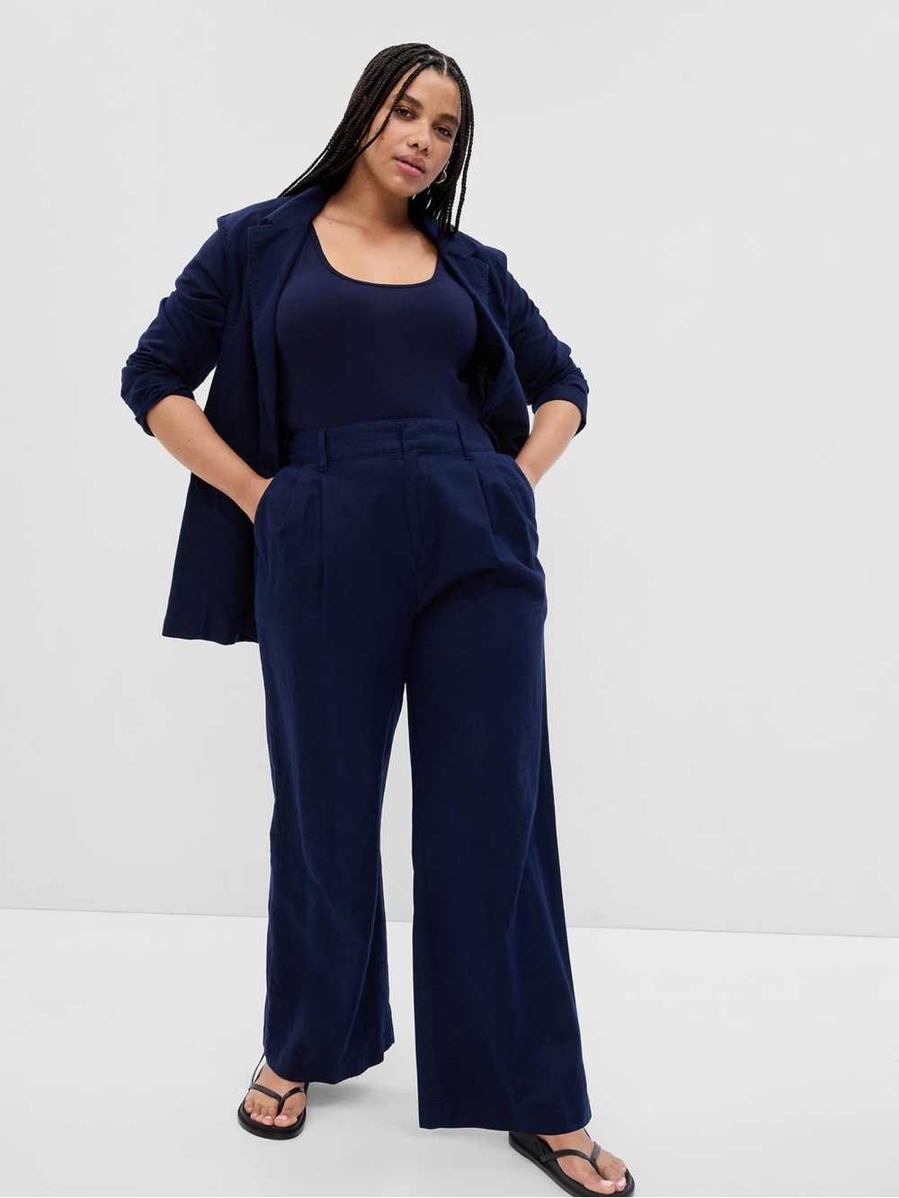 GAP 100% Linen Cropped Wide Leg Pants – Navy – Size 12